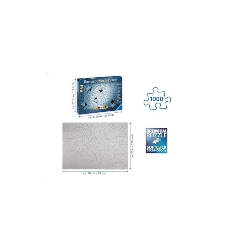 Ravensburger 15964 Rompecabezas Krypt: Silver de 1000 Piezas Softclick, Plata