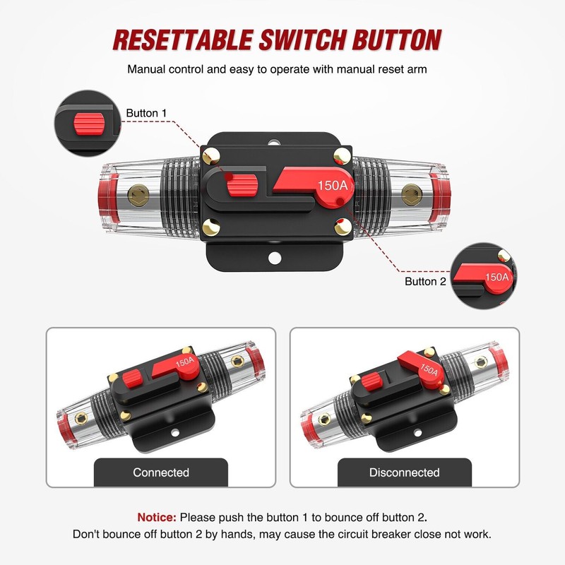 Nilight 150A Inline Circuit Breaker Resettable Manual Reset Fuse Holder