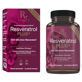Reserveage Beauty Resveratrol Plus+ 500 mg - Rapid-Release Resveratrol Capsules with Quercetin for Immune System, Brain Health & Cellular Health - Glu