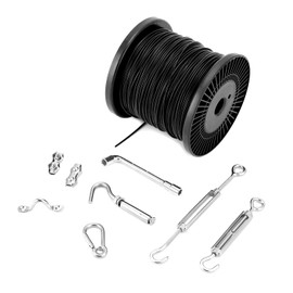 QWORK Globe String Light Suspension Kit - 500FT Black Coated 304 Stainless Steel Cable