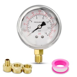 Innfeeltech 1-Pcs 60 mm Pressure Gauge BSP 1/4 Inch 0-14 Bar 0 ~ 200 Psi with 2 Pieces Socket 1/4 Inch to 3/8 Inch, 1/4 Inch to 1/2 Inch and 1 Piece Hex Nipple Reducing 1/4 Inch to 1/8 Inch, Teflon