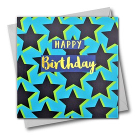 Claire Giles Happy Birthday Greeting Card, Stars, Text Foiled in Shiny Gold, Open, for Him, for Her, Friend, Mum, Dad, Son, Friend, Sister, Brother, COL001