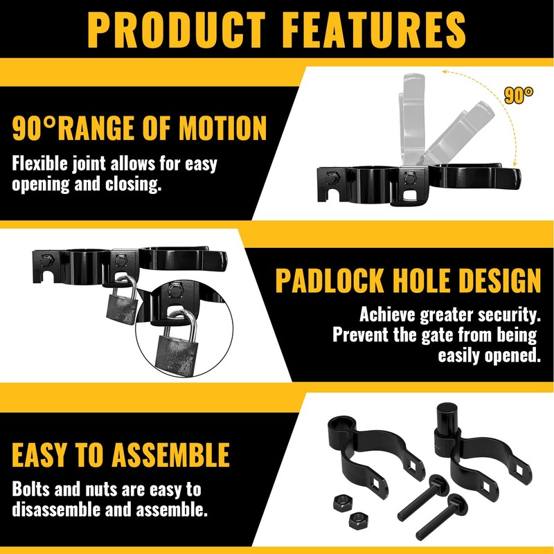 VIVIDA 1-3/8" Black Chain Link Gate Hinge & Latch Kit,