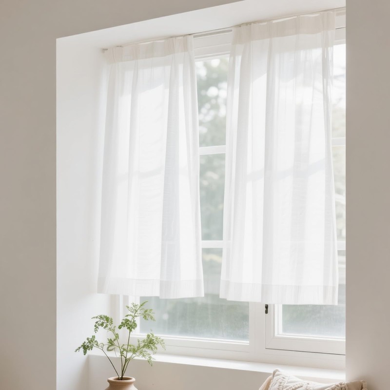 2 Pcs Curtains Semi Sheer - White Net Curtains Voile