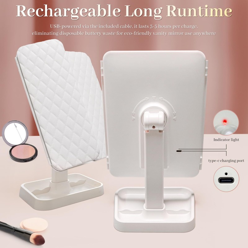 LED Tri-Fold Vanity Mirror with Lights, Touch Screen and 3X/2X/1X