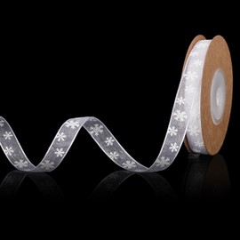 Snowflake Ribbon, Polyester Fibre Snow Christmas Ribbon Thin White Christmas Snowflake Ribbon Wired for Christmas Tree Decoration Holiday Winter Ornament Gift Package