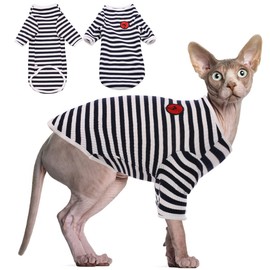 DENTRUN Hairless Cats Shirt Breathable Cat Daily Wear Clothes Stripe Vest Adorable Pajamas Jumpsuit Soft & Skin-Friendly