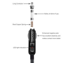 SCCKE - Cable de alimentación para encendedor de cigarrillos macho de 14 AWG 20 A, cable de 2 pies / 0,6 m 14 AWG para inversor de coche, bomba de aire, taza eléctrica y bricolaje