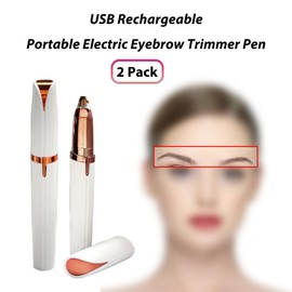 LiXiongBao 2 Pack USB Rechargeable Portable Electric Eyebrow Trimmer Pen for Women,Painless Precision Eyebrow Hair Remover, Safe Eyebrow Shaver Razor Tool for face Leg Lip Armpit Hand(White)