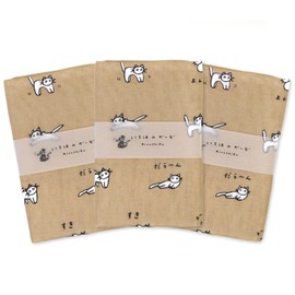 Gauze Tenugui, Set of 3, Cat, Hojicha, Made in Japan, 100% Cotton, 34.6 x 13.8 inches (88 x 35 cm), Iroha Mameo Series