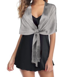 Glitter Sparkle Shawl Wrap, Ladies Scarves Women Sparkling Shawls and Wraps With Tassels Fringe Womens Evening Wrap Stole Shawl for Bridal Weddings Evening Party Formal Dresses - Black Silver