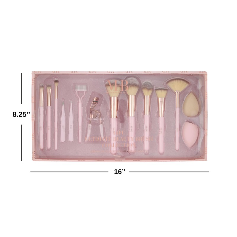 14pc Ultimate Beauty Brush Collection - Full Makeup Eyelash Curler
