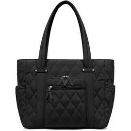 Roadcheer Tote Bag for Women,Tote Bag with Zipper and Compartment,Quilted Puffy Travel Yoga Shoulder Bag for Work,Nurse,Dance (Black)
