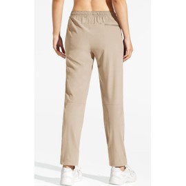 MOCOLY Women's Cargo Hiking Pants Drawstring Waist Quick Dry Lightweight Outdoor Water Resistant Long Pants UPF 50+ Khaik XXL