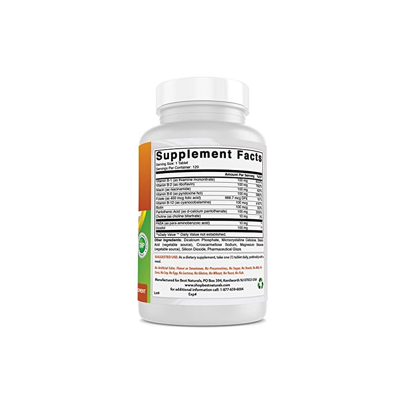 Best Naturals B-100 Complex for adults, 120 Tablets
