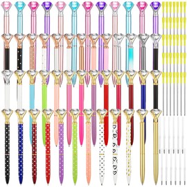 100 Pcs Diamond Pens Bulk 50 Crystal Ballpoint Pens with Diamond on Top Metal Ballpoint Pens Black Ink with 50 Extra Refills Cute Bling Writing Pen for Girls Women Home School Office Wedding Birthday