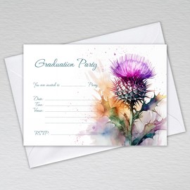 Graduation Invitations with envelopes Scottish Themed Graduation Party High School, College Leavers, University Grad or Announcement: Scottish Thistle Graduation Invites (Pack of 50 with Envelopes)