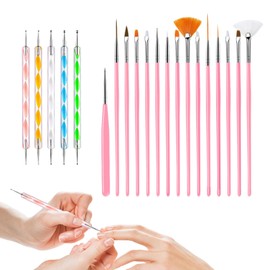 Nail Art Brushes, 15pcs Nail Brush and 5pcs Dual Ended Dotting Pens, Nail Brushes for Nail Art, Nail Art Point Drill Drawing Brush Pen Tool Set for Nail Drawing, Painting, Dotting and Home Salon
