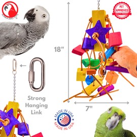 Bonka Bird Toys 1432 Big Crunch 18" x 7" Multicolored Wood and Leather Chew Toy for Macaws Cockatoos African Greys Large Birds Cage Entertainment