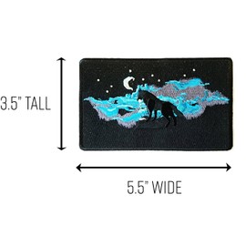 Waning Crescent Night Moon w/Howling Wolf - Novelty Iron On Patch Applique