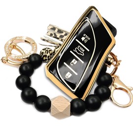 RFSRZ for Lexus Key Fob Cover,Beaded Bracelet Key Holder Fits for 2018-2022 2023 RX350h ES LS RS GX 460 LX LC 500/500h Smart Key Car Key Accessaries (for Lexus B Black)