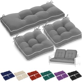 Wenqik 3 Pcs Outdoor Chair Cushions Set Waterproof Tufted Patio Furniture Seat Pad 1 Pcs 44 x 19 in Loveseat 2 Pcs 19 x 19 in Cushion for Square Settee Indoor Sofa Wicker Couch Bench(Gray)