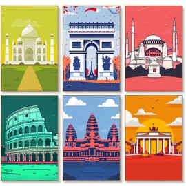 Offito 6 Pack Paint by Numbers Kit for Adults Beginners - 8x12 inch City Adult Paint by Number Kits on Canvas, Cityscape DIY Acrylic Oil Number Painting Kits for Adults, Perfect for Gift Home Decor