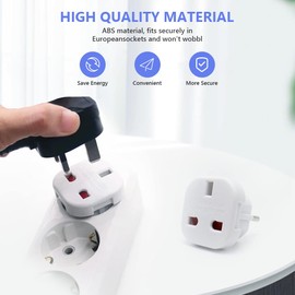 Fiotha UK to DE Adapter, 6 Pack Adapter UK to DE, Travel Adapter UK Adapter England Germany Plug for France, Ireland, Netherlands, Poland, Sweden - White