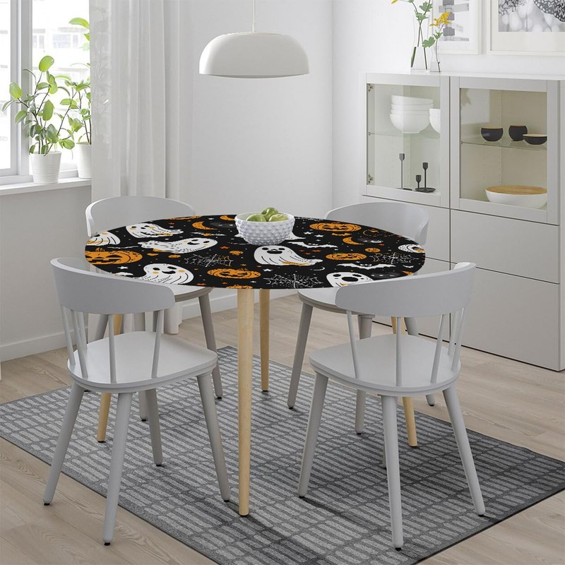 Halloween Ghost Fitted Round Tablecloth with Elastic Edge Round Table