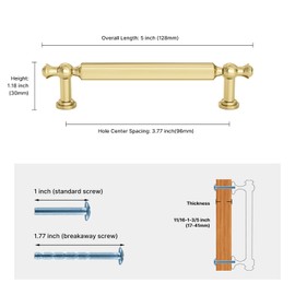 Haliwu 10 Pack Brushed Gold Cabinet Pulls, 3-3/4 inch(96mm) Hole Center Drawer Handles Zinc Alloy Hardware Pull for Kitchen Dresser Bathroom