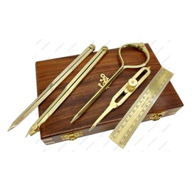 Proportional Divider Set of 5, Full Brass dividers with Executive Wooden Box, Single Handed 8" Brass Navigational Dividers Compass Set for Maritime, Naval, Geometry and Drafting