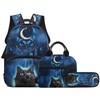 Qiwcexpu Cute 3D Black Cat Backpack Set Dreamcatcher Moon Schoolbag