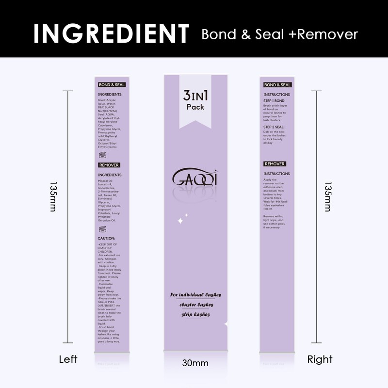 GAQQI Lash Bond and Seal and Remover, Waterproof Lash Clusters