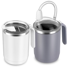 2 Pack Adult Sippy Cup for Elderly Spill Proof 15 oz Stainless Steel Sippy Cup with Lids and Straws for Patient Disabled Drink Water Milk Soup