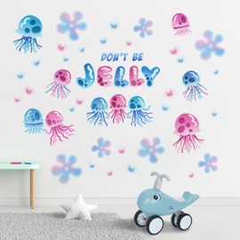 Yovkky Under The Sea Don't Be Jelly Wall Decals Stickers, Ocean Jellyfish Flower Love Heart Bubble Toddler Baby Nursery Decor, Coastal Beach Home Decorations Kids Bedroom Playroom Art