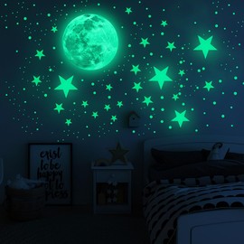 Glow in The Dark Stars and Moon Ceiling Stickers | Wall Decor for Children's Rooms Green Luminous Stickers for Realistic Night Sky Galaxy