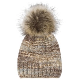 styleBREAKER Unisex Knitted Bobble Hat Colourful Patterned with Alpaca Content and Fleece Lining Winter Fur Bobble Hat 04024179, Brown-Beige-Grey