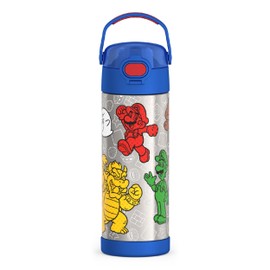 THERMOS FUNTAINER 16 Ounce Stainless Steel Vacuum Insulated Bottle with Wide Spout Lid, Mario