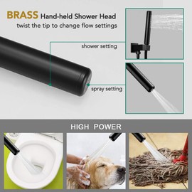 Hoimpro Shower System set with 12 Inch Bathroom Rain Mixer Shower Head and Handheld Wall Mounted, Rainfall Shower Faucet Fixture Combo with High Pressure 2 in 1 Handheld Showerhead , Matte Black