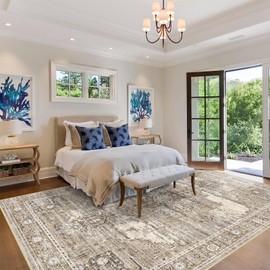 RUUGME Washable 9x12 Area Rugs - Large Rugs for Living Room Stain Resistant Carpet Vintage Rugs for Bedroom with Non Slip Backing Home Decor Floor Decoration Mat (9x12 Beige)