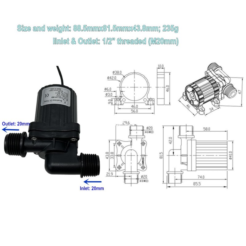 SHYSKY DC40C-2460 Micro Brushless DC Water Pump 24V 28W, 19ft