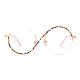 Zeelool Round Glasses Frames for Women Fashion Semi-rimless Eyeglasses Rainbow Half Frame Eyewear Glasses Elphaba Cosplay JGM171265-06