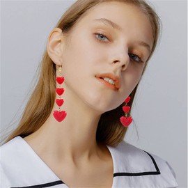 coadipress Acrylic Love Heart Earrings for Women Unique Lightweight Geometric Resin Three Pink Heart Dangle Drop Earrings Jewelry (4 Red Heart)