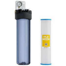 20 x 4.5 Whole House BB 1 Stage PP Pleated Sediment Filter System, Includes 1" NPTF Gauge, 25 Micron Polypropylene Sediment filter & Bracket BB-20B, WH100SP, WDS150K, CB1-CAB20-BB, DB20P