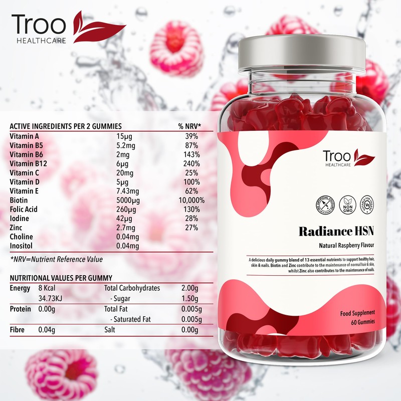 Radiance HSN 60 Raspberry Flavour Gummies - Advanced Hair Skin