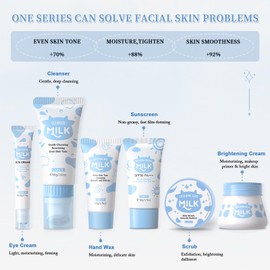 Milk Skin Care Set,Skincare Sets for Teenage Girls,Facial Care Gift Set & Kits,Including Brightening Cream,Hand Wax,Sunscreen,Eye Cream,Scrub,Facial Cleanser,Cosmetic Bag,Skin Care Set 7 Pcs
