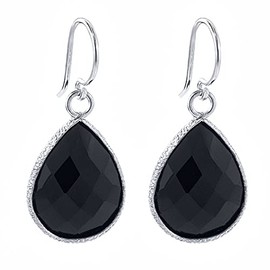 Gem Stone King 925 Sterling Silver Black Onyx Teardrop Dangle Earrings for Women | 13.00 Cttw | Gemstone Birthstone | Pear Shape 16X12MM