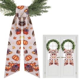 PartyforU Football Fall Wreath Sash - 2 Pcs Wreath Sashes for Autumn Front Door Home Decor, 60 Inch Orange Pumpkin Wreaths Sash with Maple Leaves for Farmhouse Porch