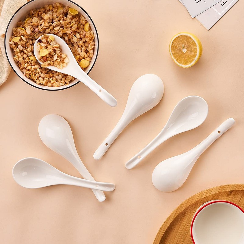 CHILDIKE Ceramic Asian Soup Spoons, White Pocelain Chinese/Japanese Soup Spoons