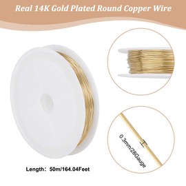 Beebeecraft 28 Gauge Bead String Wire 54.6 Yards/50M 14K Gold Plated Copper Craft Wire Round Polished Tarnish Resistant Bendable Metal Jewelry Beading Wire for Jewelry Making Supplies and Craft(0.3mm